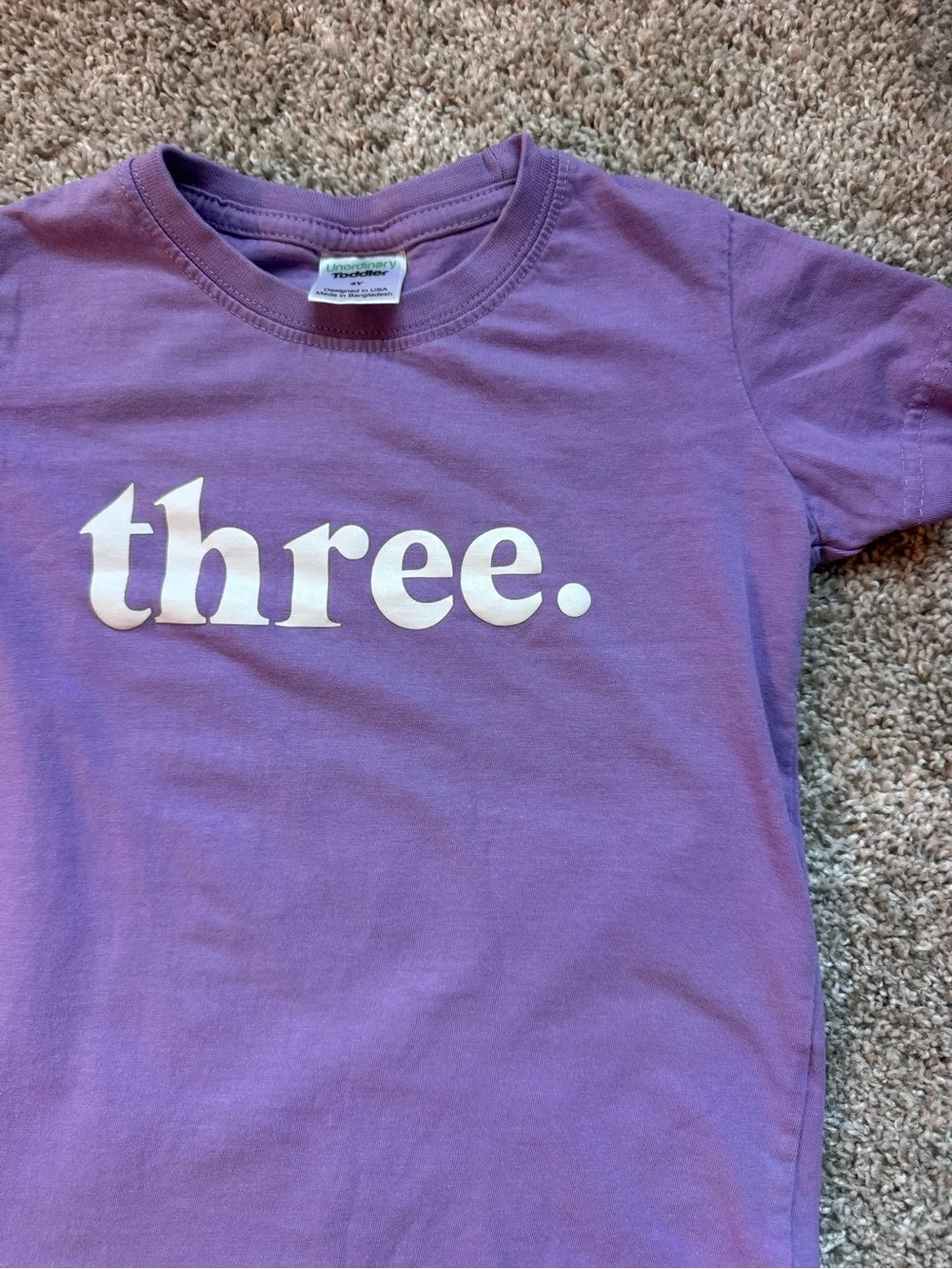 Girls 3rd Birthday Shirt Purple “Three” Graphic Tee Toddler Size 4T